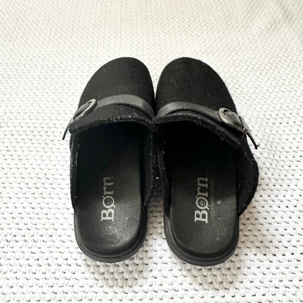 Born Comfort Black Lia Slip On Wool Open Back Clogs Buckle Strap Women 8-8.5 - Picture 3 of 7